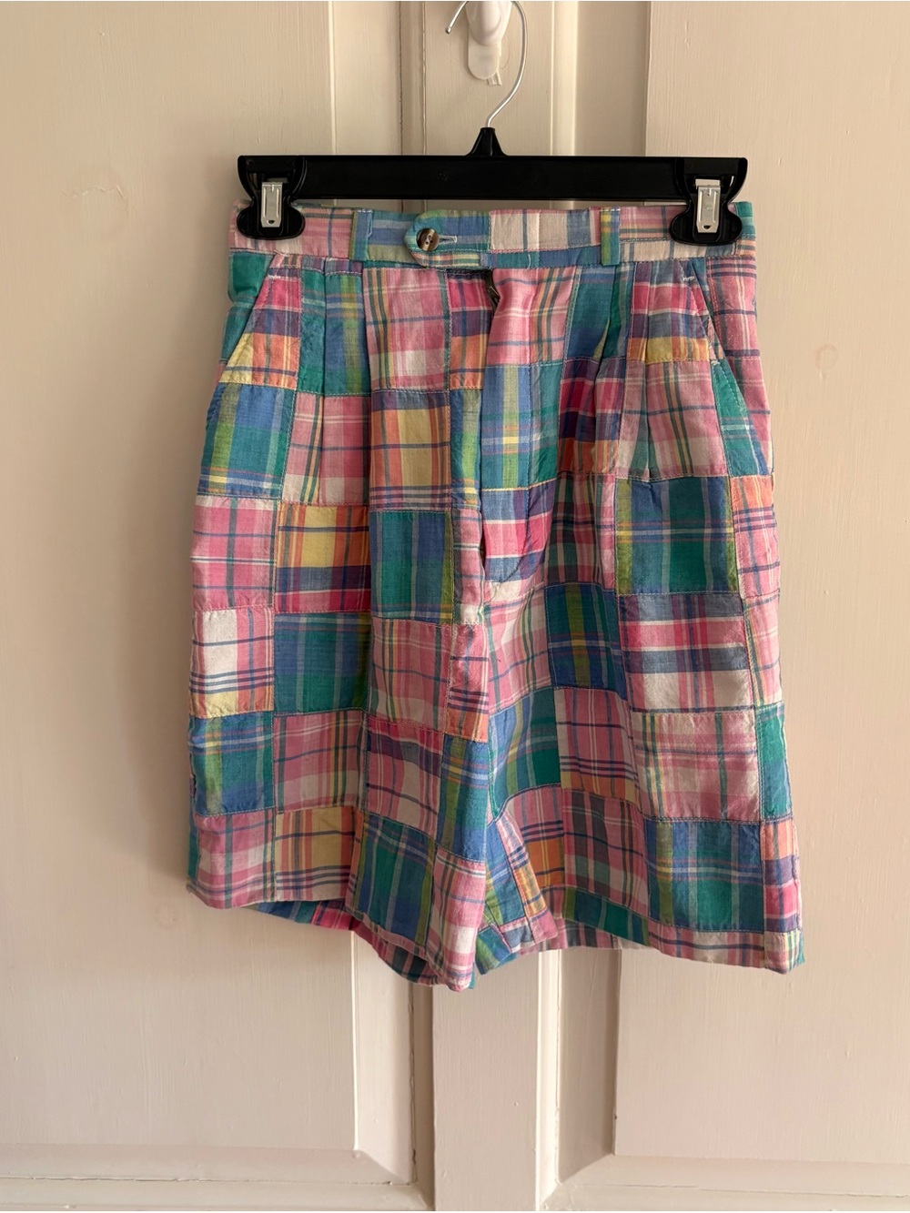 Vintage Crocketts High Waisted Patchwork Madras Plaid Shorts Small